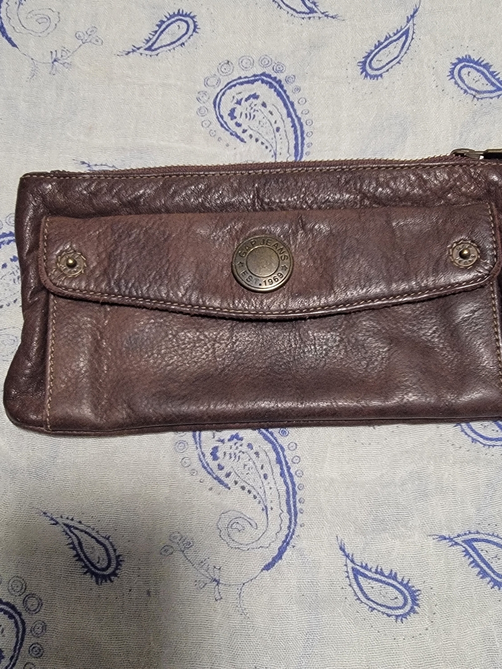 Brown Leather Clutch Wristlet with Front Snap Pocket
